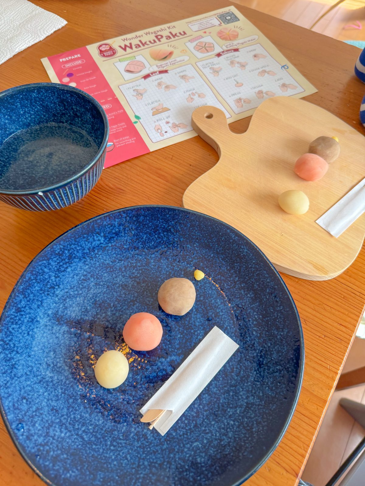 Waku Paku kit laid out with dough balls and guide card